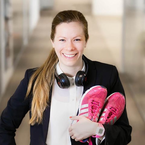 This is a profile image of Petra – with a passion for running and banking